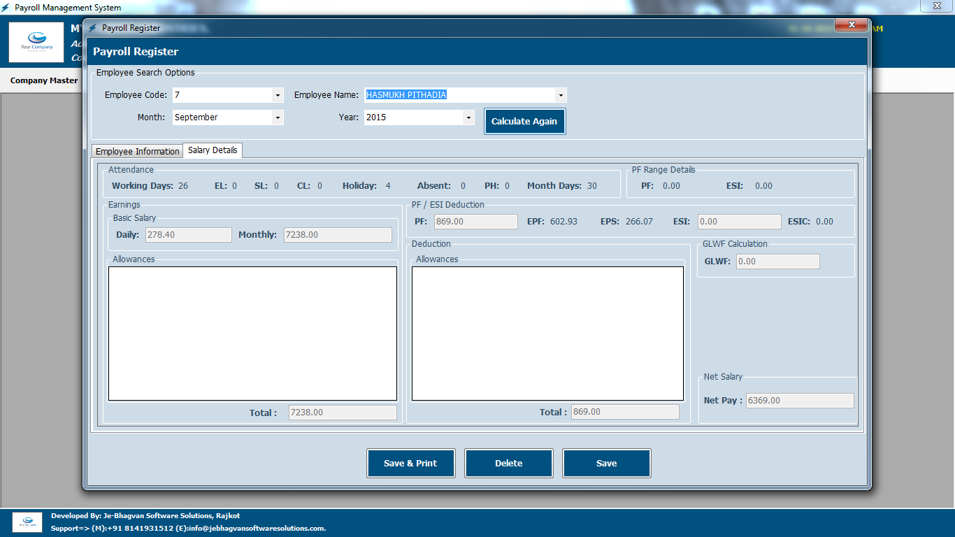 Payroll Management System Software Generate Payroll
